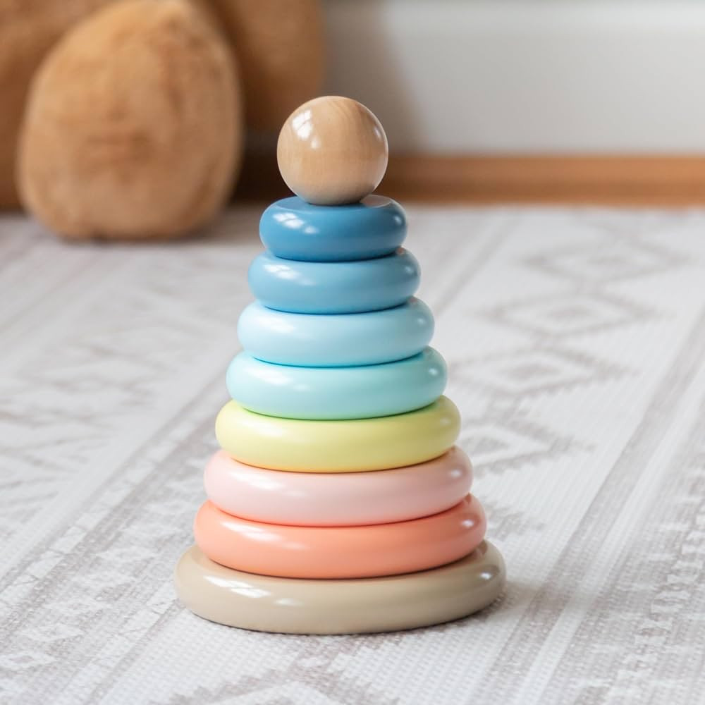 Play Platoon Wooden Rainbow Stacking Toy Ring Stacker Baby Toy, Educational Interactive Learning ... | Amazon (US)