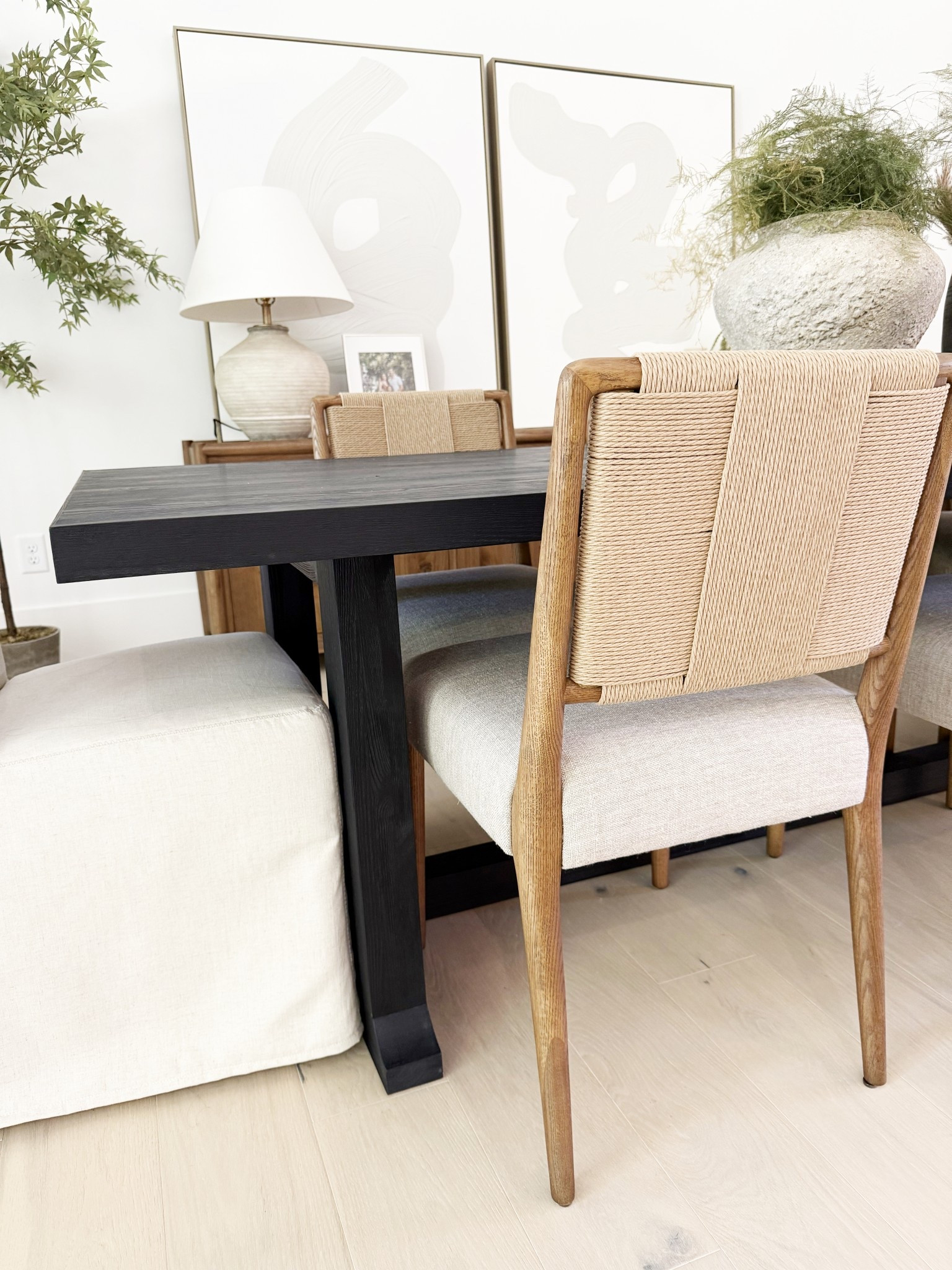 Shop the @wayfair Memorial Day Clearance!! ✨ So much of the furniture and decor in my new Dining Room is on a MAJOR sale! Up to 70% off home favorites with free and easy delivery on orders over $35! 🤍 My long black wood dining table, woven dining chairs, upholstered slipcovered chairs, long wood sideboard and oversized swirl art is all from Wayfair 🏡 #wayfair #wayfairpartner #home #decor #diningtable #diningromm

#LTKHome #LTKStyleTip