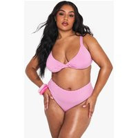 boohoo Women's Plus Seersucker Stripe Twist Front High Waist Bikini in Pink | Size: 26 | Boohoo.com (UK & IE)
