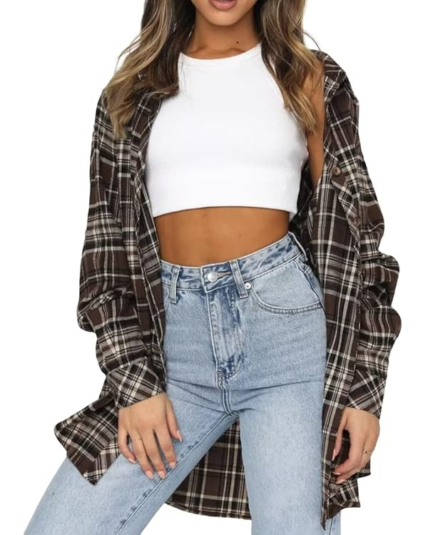 Lacozy Womens Buffalo Plaid Flannel Shirt Long Sleeve Collar Button Down Blouses Tops | Amazon (US)