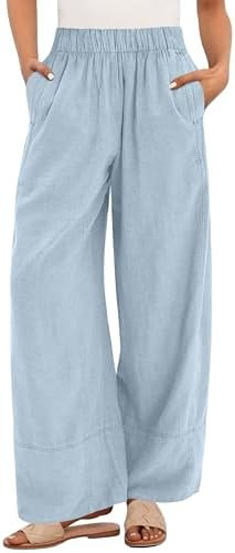 ANRABESS Women's Wide Leg Linen Pants Summer Boho Casual Elastic Waist Long Lounge Travel Pants T... | Amazon (US)
