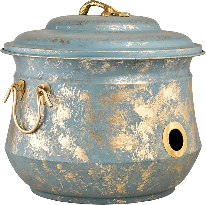 Hose Pot with Lid, Brass Accents, Holds up to 150-Feet of Hose | Amazon (US)
