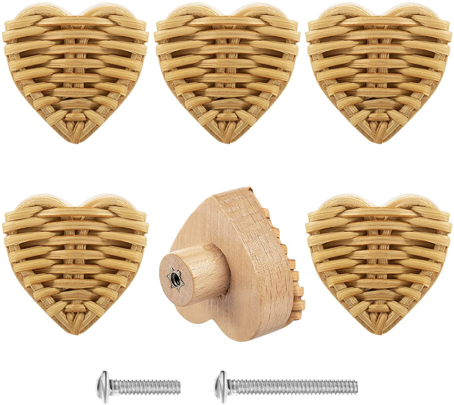 ANPHSIN Boho Rattan Dresser Knobs- Heart Shape Durable Beech Wood Drawer Knobs Handmade Wicker Wo... | Amazon (US)