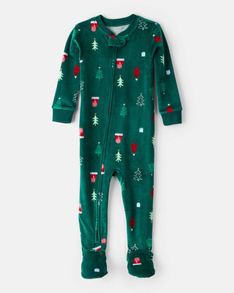 Toddler Christmas Trees DreamPlush Long-Sleeve Snug Fit 1-Piece Pajamas - Green | Carter's Inc