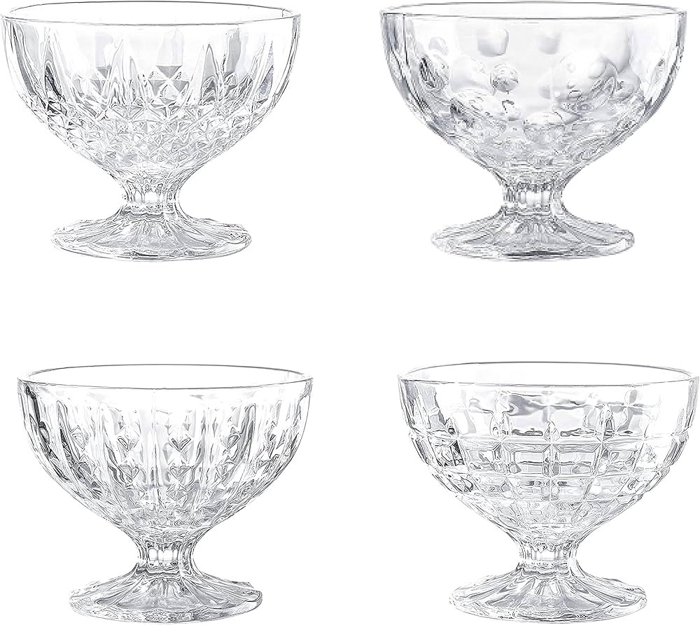 WHOLE HOUSEWARES 8 ounce Glass Dessert Bowls | 4.1x3.3 inch Ice Cream Bowls Glass | Set of 4 Uniq... | Amazon (US)