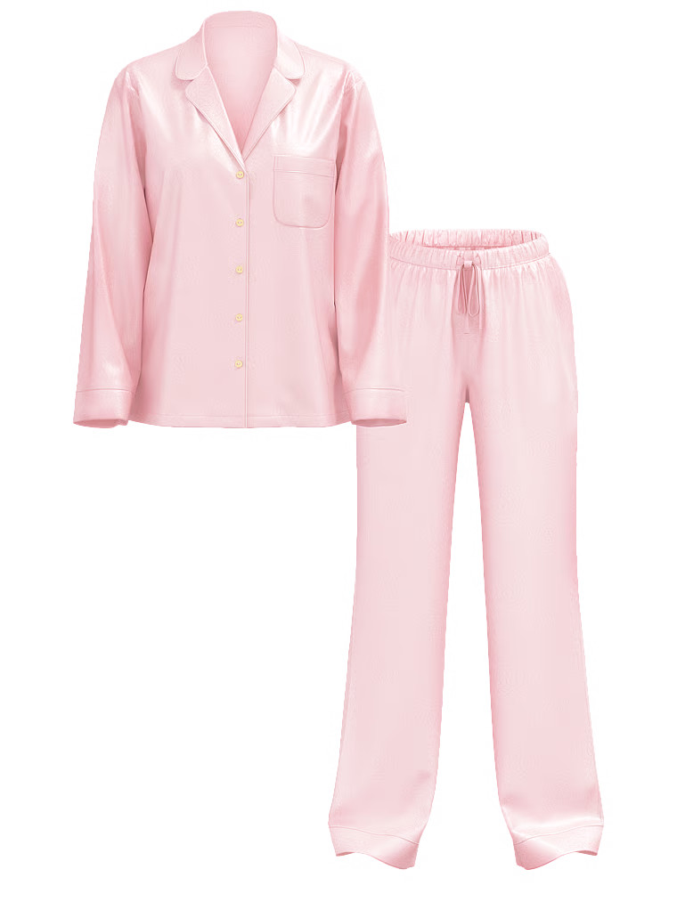 Buy Glazed Satin Long Pajama Set, Angel Pink Crest Jacquard - Order Pajamas Sets online - Victori... | Victoria's Secret (US / CA )