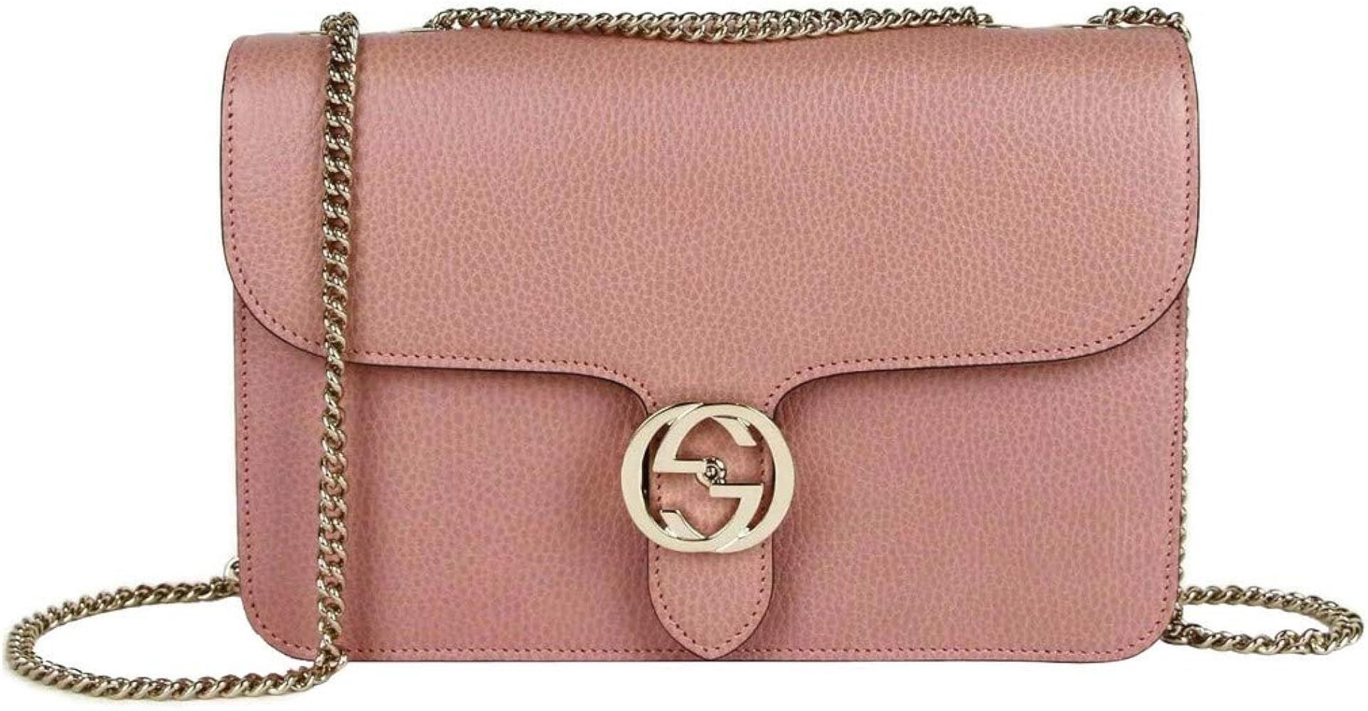 Women's Soft Pink Leather Interlocking G Large Crossbody Chain Bag 510303 5806 | Amazon (US)