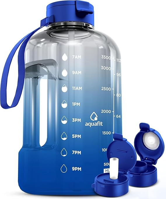 AQUAFIT 1 Gallon Water Bottle with Time Marker - Straw & Chug Lid - BPA Free Gym Water Bottle wit... | Amazon (US)