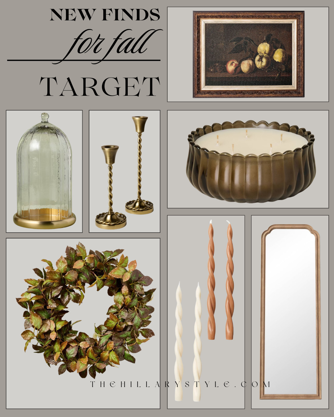 Target Fall Home Finds for a Warm, Vintage-Inspired Look

Target’s latest fall home finds are giving timeless, collected style with a cozy autumn twist. Vintage-inspired artwork, aged brass accents, warm candlelight, sculptural taper candles, rich fall greenery, and antique-style mirrors make these pieces look far more expensive than they are. Save these Target fall decor finds for an elevated seasonal refresh.

#TargetHome #TargetFinds #TargetStyle #TargetNewArrivals #FallHomeDecor #FallDecor #FallDecorating #AutumnDecor #VintageInspired #CollectedHome #DesignerInspired #AffordableHomeDecor #TraditionalHome #CozyHome #FallWreath #HomeDecor #HomeInspo #LTKFinds #TheHillaryStyle 

 

#LTKHome #LTKSeasonal #LTKHome