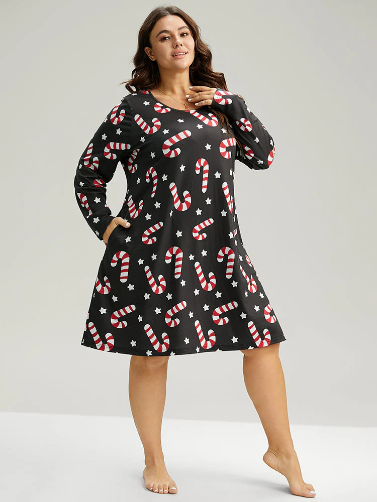 Christmas Candy Print Pocket Sleep Dress | Bloomchic