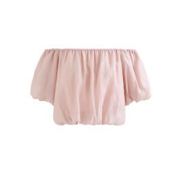 Off-Shoulder Bubble Sleeve Crop Top in Pink | Chicwish