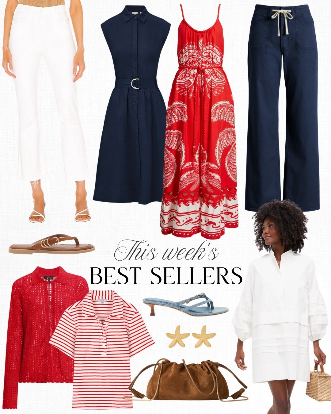 This navy dress is a total summer staple -- and it's currently on sale! I'm also loving this terry cloth polo or crochet sweater for an easy throw-on look. These Mother Hustler jeans are one of my favorite pairs of white denim and the fit is so flattering. Rag & Bone has some of the cutest sandals like these denim kitten heels or these caramel flip flops. 

#LTKFindsUnder100 #LTKSaleAlert #LTKSeasonal