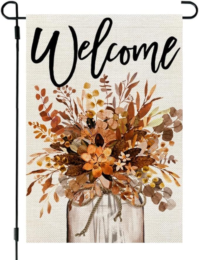 CROWNED BEAUTY Fall Garden Flag Floral Mason Jar 12x18 Inch Double Sided for Outside Small Welcom... | Amazon (US)