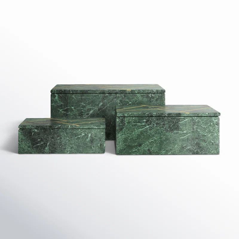 Lagos 3 Piece Marble Decorative Box Set (Set of 3) | Wayfair North America