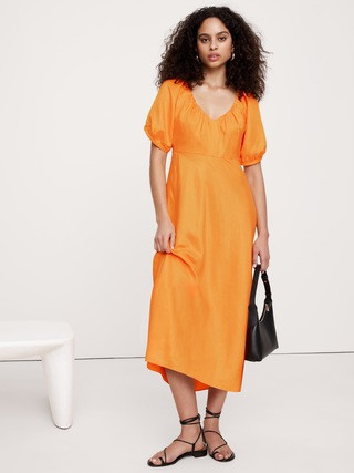 Viscose-Linen Ruched Long Midi Dress | Banana Republic (US)