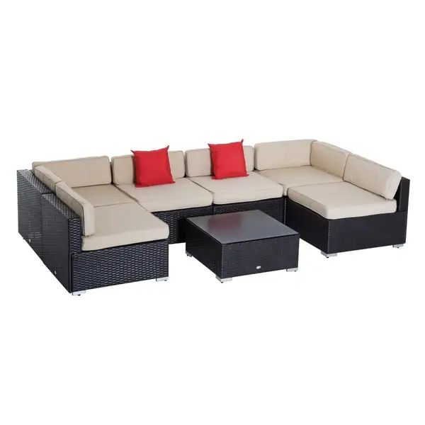 Outsunny 7 Piece Wicker Sofa Set Outdoor Patio Conversation Furniture Sectional Cushioned | Bed Bath & Beyond