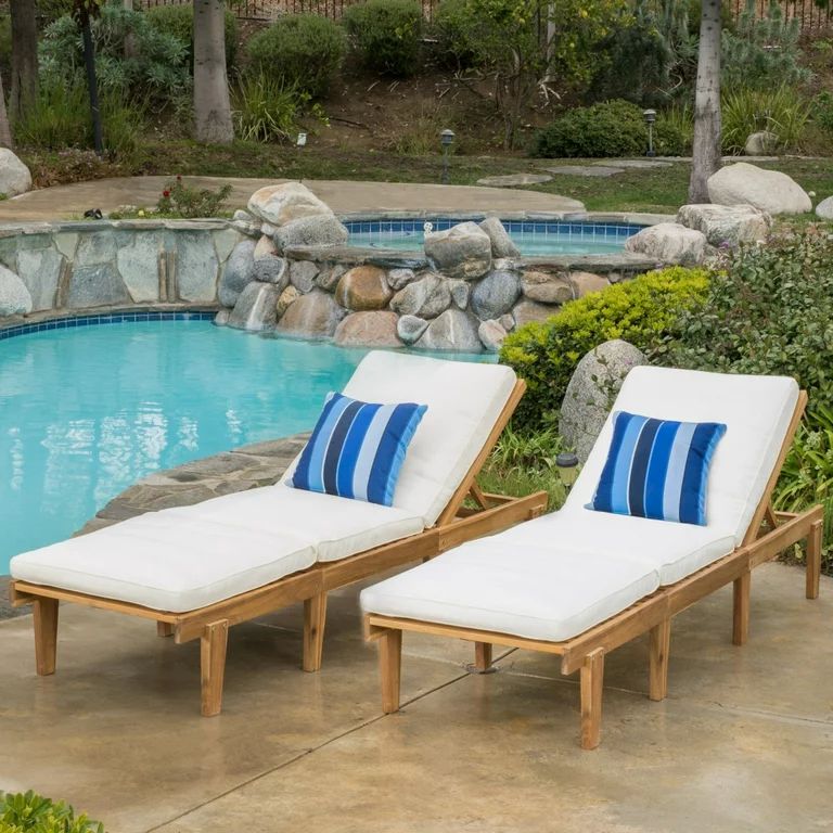 GDF Studio Paolo Outdoor Teak Brown Wood Chaise Lounge with Cushion (Set of 2) | Walmart (US)