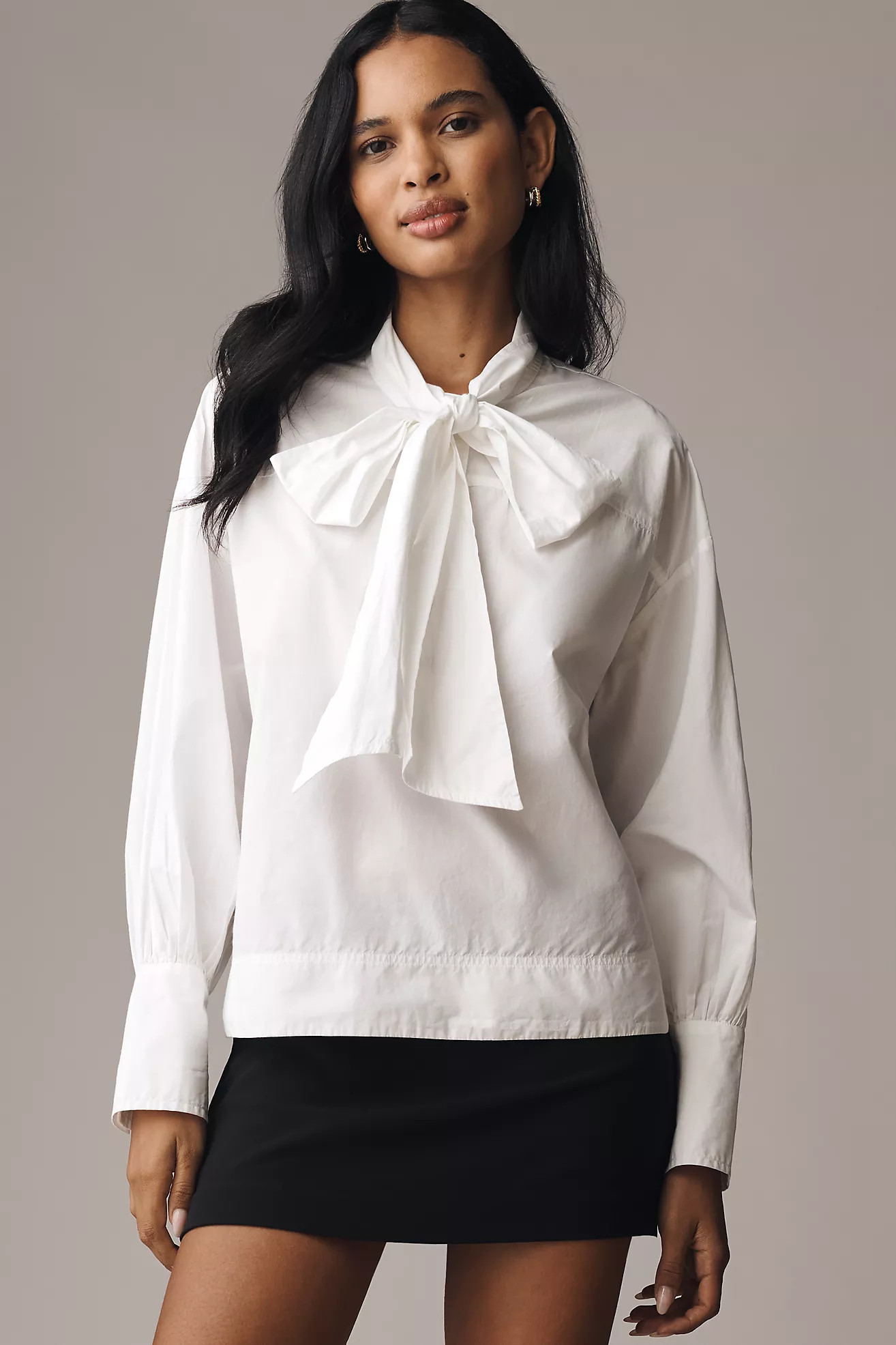 Maeve Tie-Neck Cotton Blouse | Anthropologie (US)