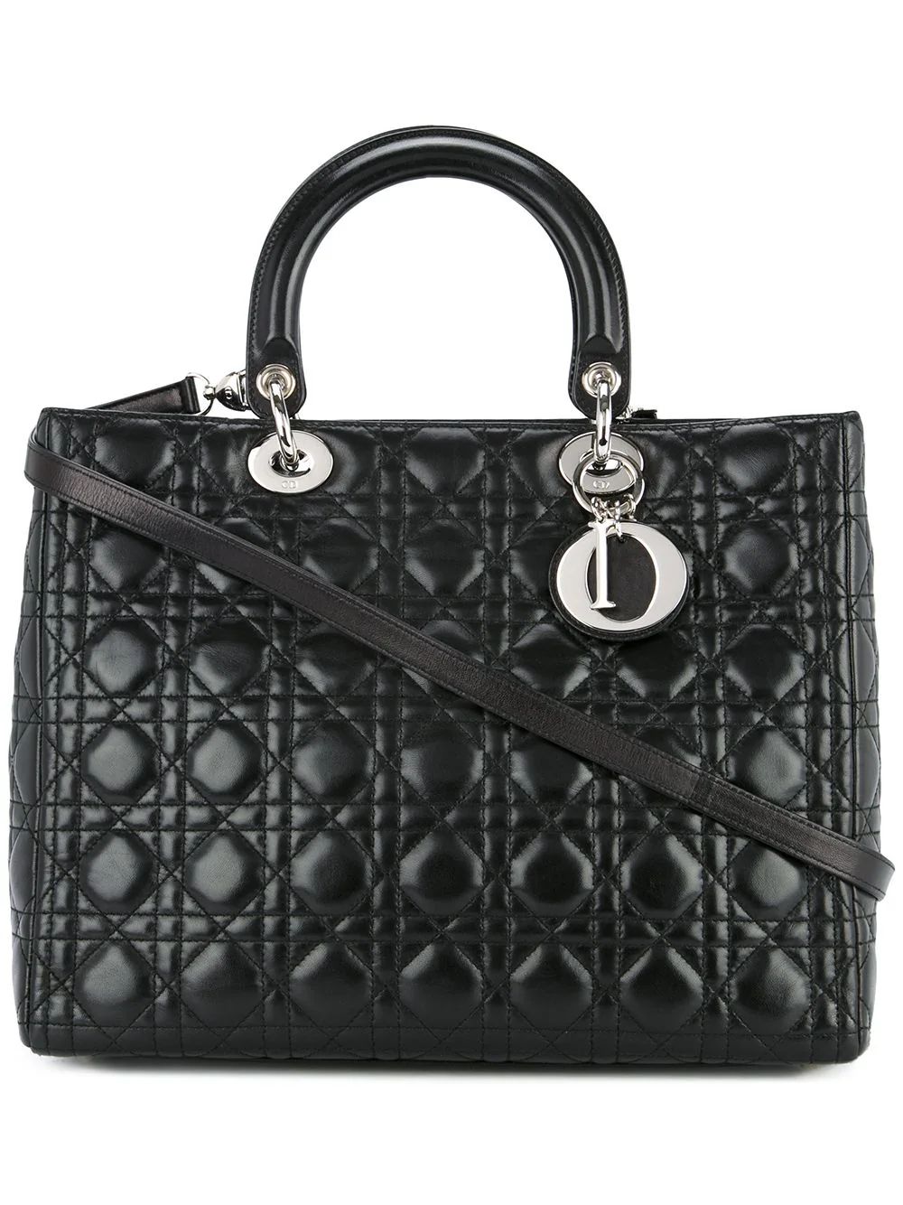 Christian Dior Vintage Lady Dior Cannage 2way bag - Black | FarFetch US
