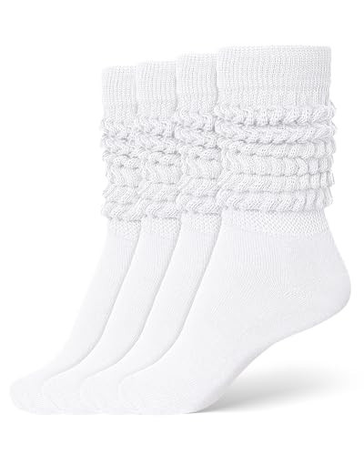 Witwot Long Slouch Socks for Women Knee High Boot Socks Scrunch Socks White | Amazon (US)