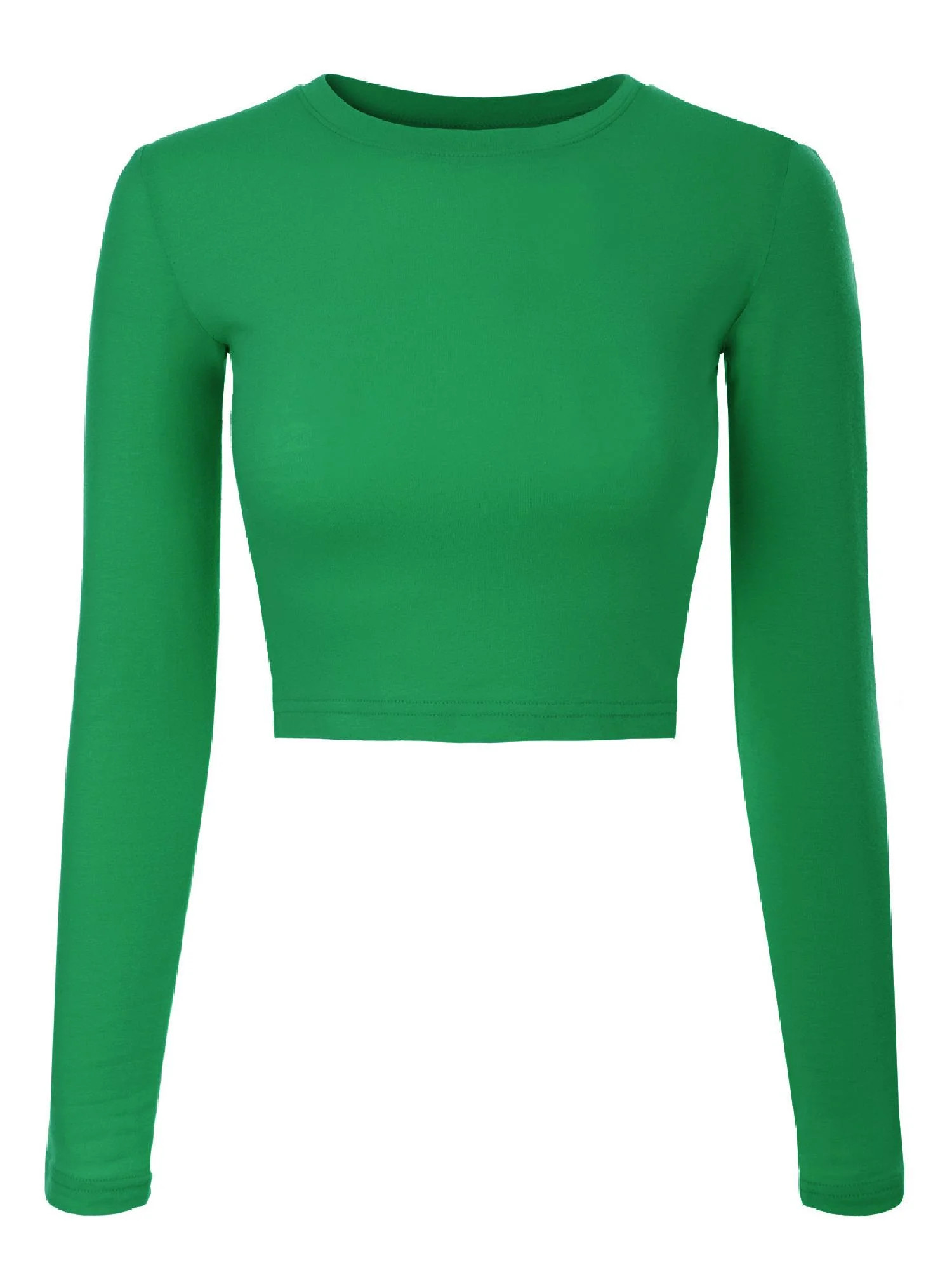 Made by Olivia Women's Solid Long Sleeve Round Neck Crop T Shirt Top | Walmart (US)