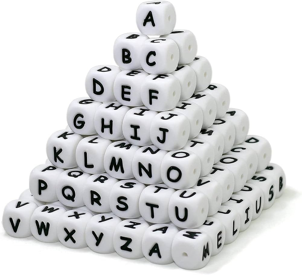 Melius 110Pcs Silicone Letter Beads 12mm A-Z (Extra for Vowel Letter) Even and Accurate Square Le... | Amazon (US)