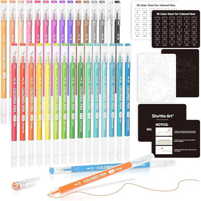 Shuttle Art 30 Colors Cute Journal Pens 0.6mm Fine Point Colored Gel Pens for Black Paper Adult C... | Amazon (US)