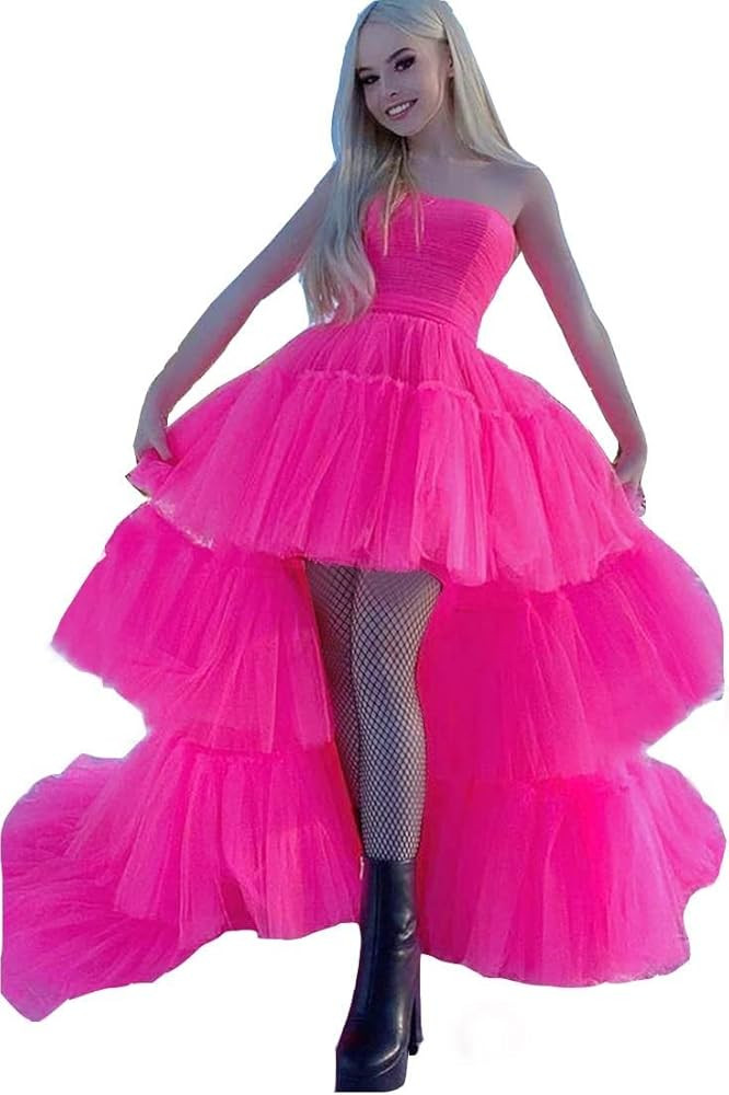 High Low Tulle Prom Dress for Women Long Tiered Ruffled Ball Gown Formal Party Dress Evening Gown... | Amazon (US)