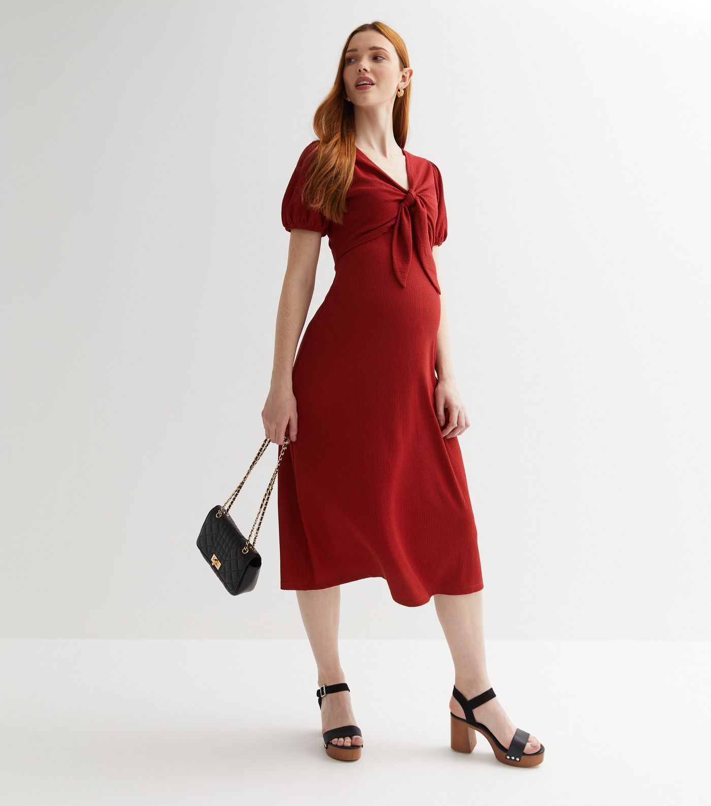 Maternity Red Crinkle Jersey V Neck Short Sleeve Tie Front Midi Dress
						
						Add to Saved I... | New Look (UK)