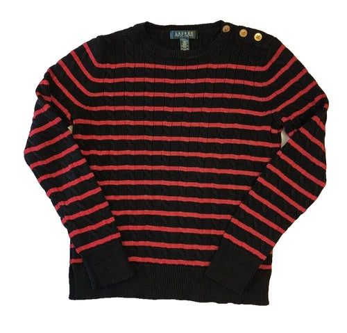 Womens Sweater Lauren Ralph Lauren Cable Knit Petite Medium Striped Preppy | eBay US