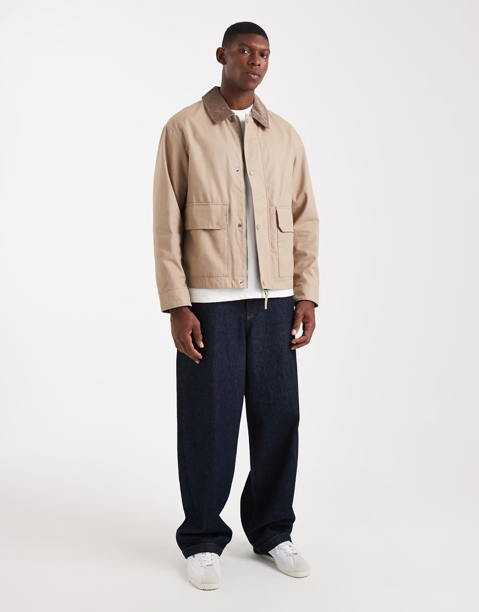 Jack & Jones worker jacket with cord collar in beige | ASOS | ASOS (Global)