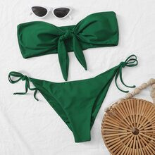 Knot Front Bandeau Tie Side Bikini Swimsuit | SHEIN