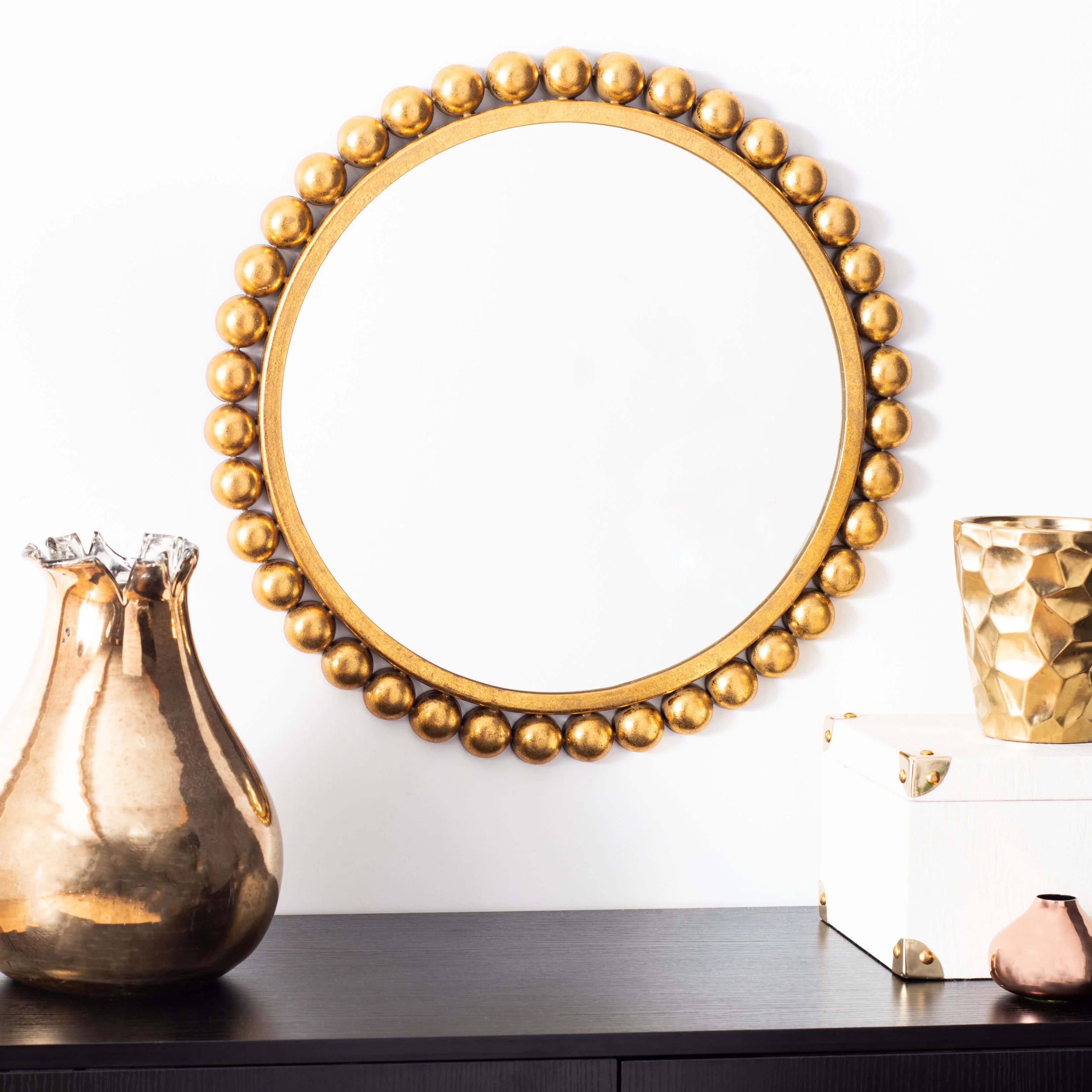 Safavieh Genna 21 in. Solid Beaded Round Mirror, Gold Foil | Walmart (US)