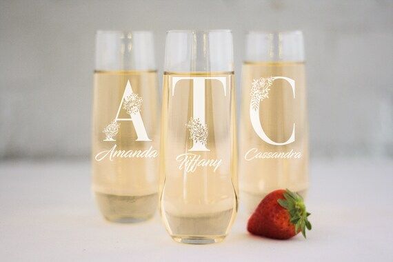 Personalized Stemless Champagne Flutes, Stemless Champagne Glasses, Monogrammed Champagne, Bridal... | Etsy (US)