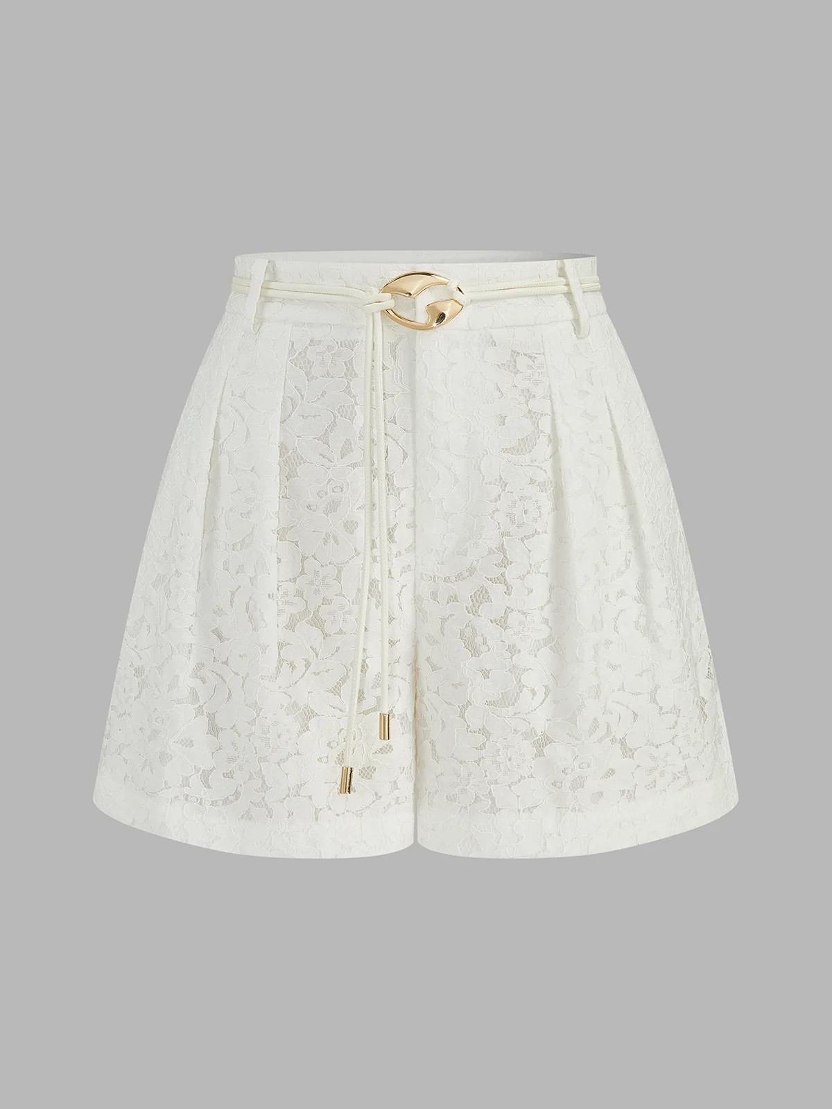 Mid-Waist Belted Lace Shorts | Commense