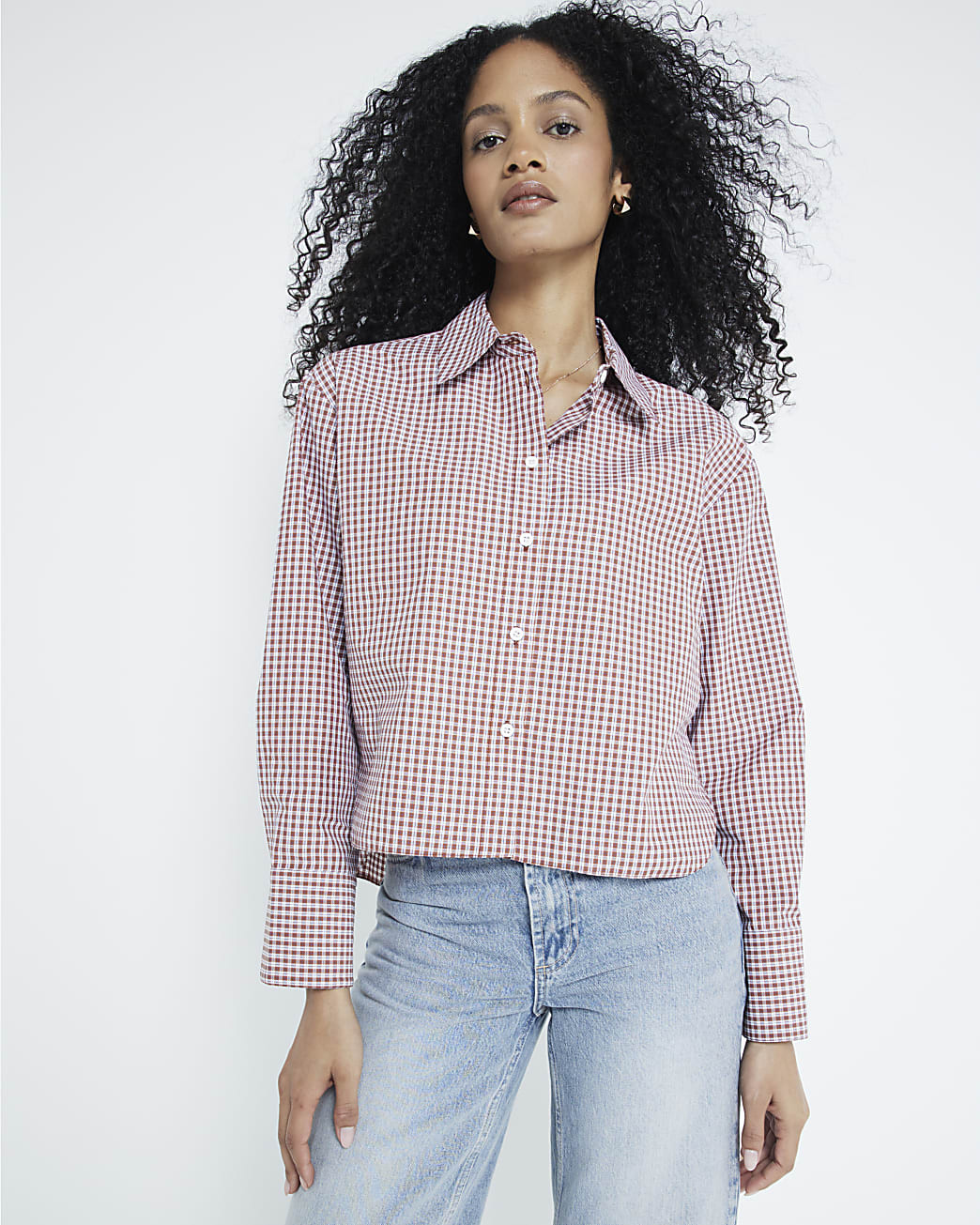 Brown Cropped Check Shirt | River Island (UK & IE)