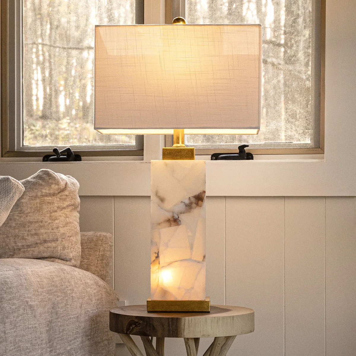 Princeton 27.5" Contemporary Coastal Rectangular Alabaster LED Table Lamp with Nightlight Base | Wayfair North America