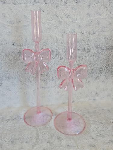Bow Glass Candle Holders for Candlestick Holders Candle Stand Candle Sticks Holder Decor for Table Centerpiece Valentines Day Decor Girls Pink Room Set of 2 | Amazon (US)