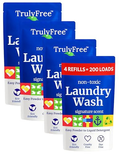 Truly Free Natural Laundry Detergent for Sensitive Skin | Eco Friendly, Plant Based, Baby Clothes Safe | Clean & Easy Powder to Liquid, 4 Pack Refill Detergent, NO Jug | Signature Scent, 200 Loads | Amazon (US)