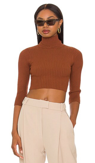 Milenka Crop Sweater in Brown | Revolve Clothing (Global)