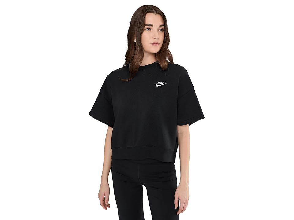 Nike Sportswear Club Fleece Seasonal Loose Top Women's Workout Black/White : SM (US 4-6), Cotton/Polyester | Zappos