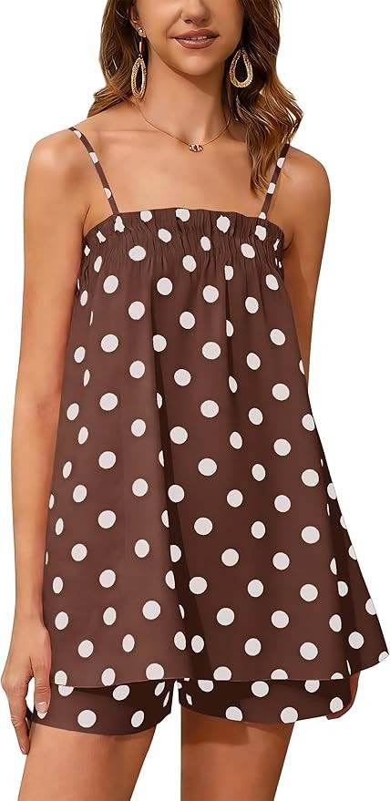 calbatic Women 2 Piece Lounge Set Striped Summer Pajama Set Sleeveless Peplum Cami Top and Wide L... | Amazon (US)