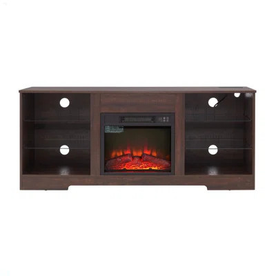 TV Stand Electric Fireplace Glass Shelves, 3D Fireplace TV Stand With LED Lights Wood With USB Charging Outlet Modern Television Table Center For TV | Wayfair North America