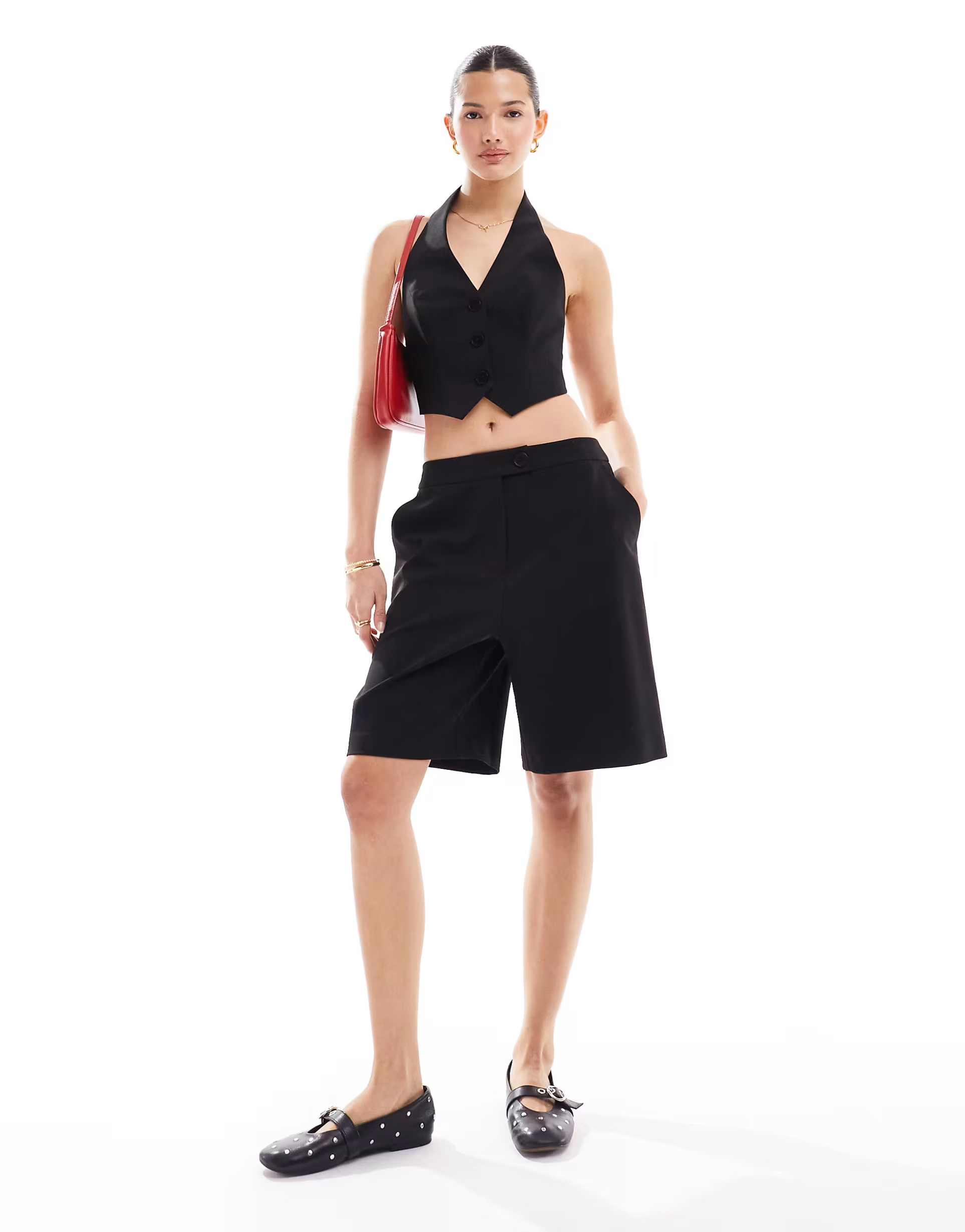 Miss Selfridge extended tab longline bermuda short co ord in black | ASOS (Global)