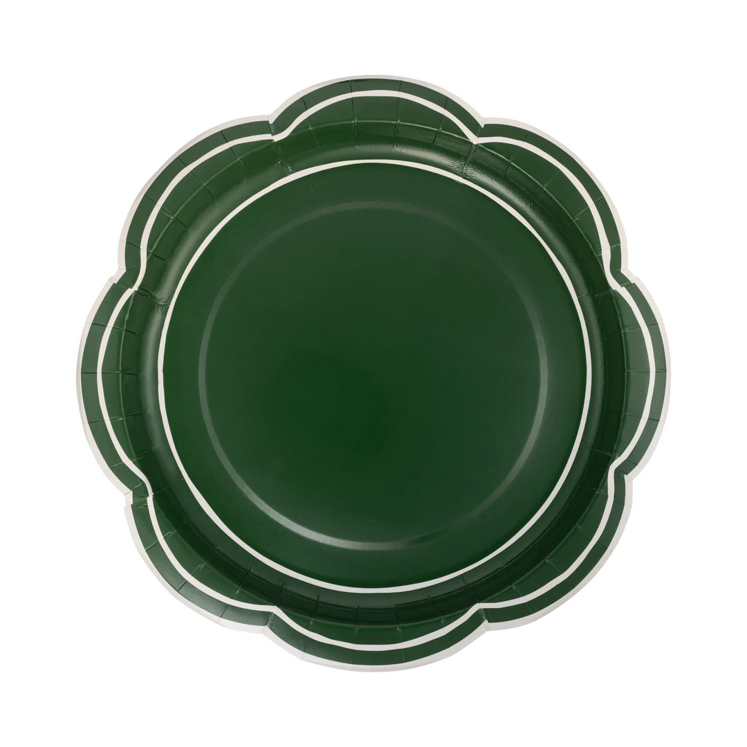 Green Scalloped Cream Lines Plate | My Mind's Eye