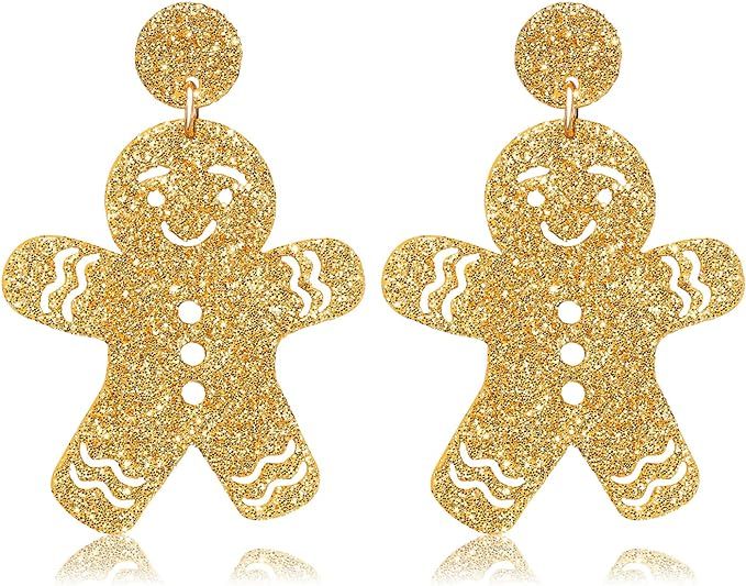 Glitter Dangle Earrings Gingerbread Man HO HO HO Earrings Hypoallergenic Resin Metal Drop Earring... | Amazon (US)