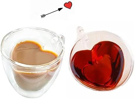 Drinking Heart Shaped Double Walled Insulated Glass Coffee Mugs or Tea Cups,2pack Borosilicate Gl... | Amazon (US)