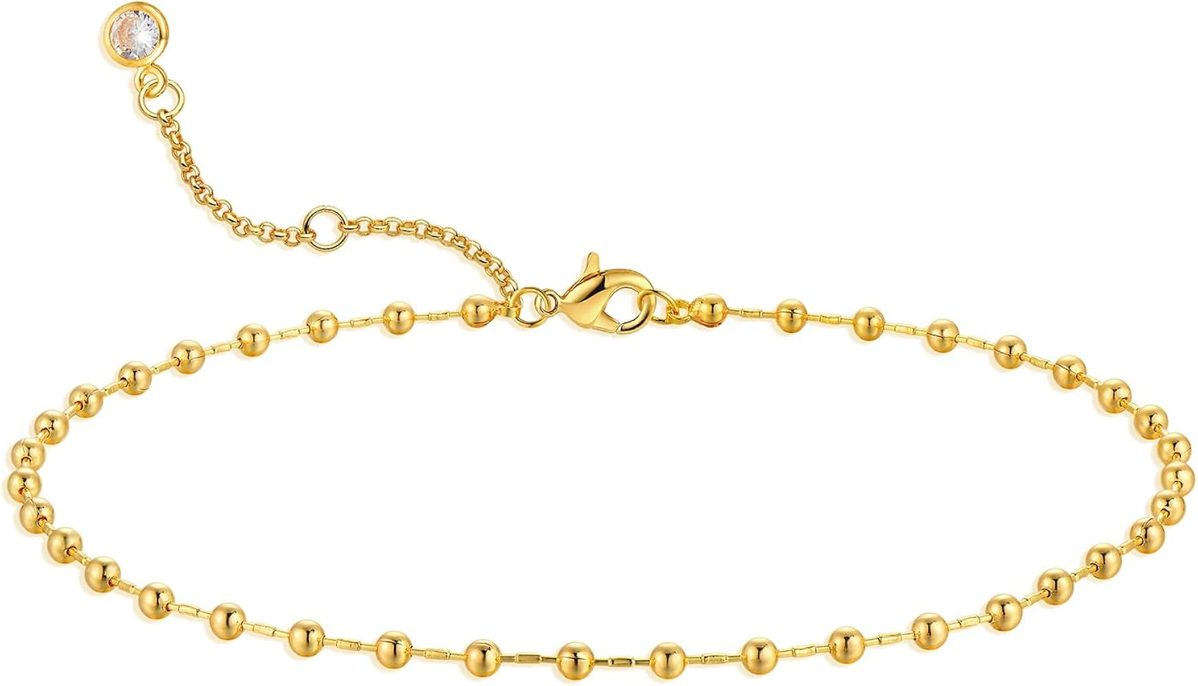MEVECCO Anklet for Women Gold Ball Bead Chain 14K Gold Plated Dainty Boho Beach Summer Simple Foo... | Amazon (US)