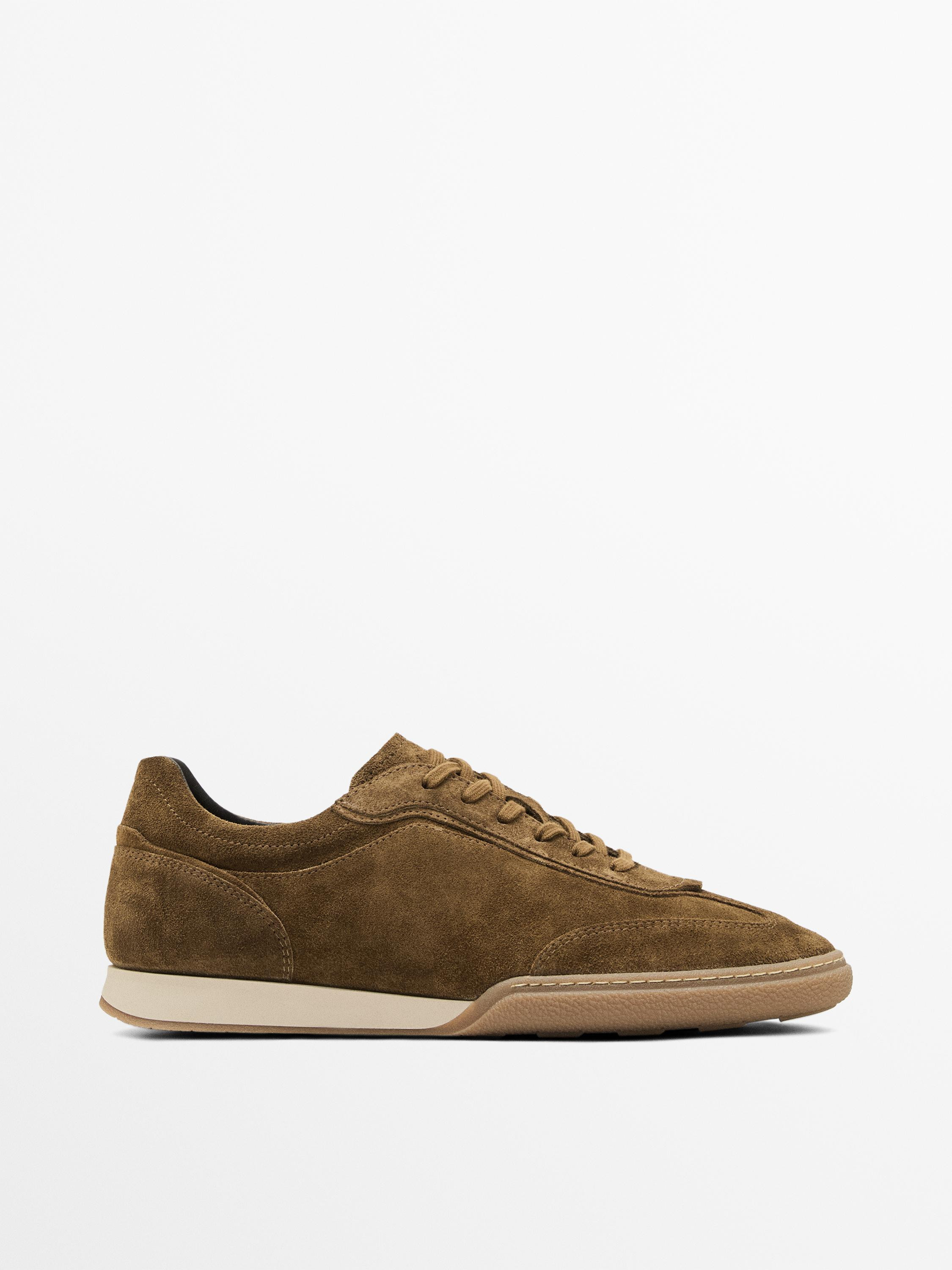 Split leather trainers with contrast soles | Massimo Dutti UK
