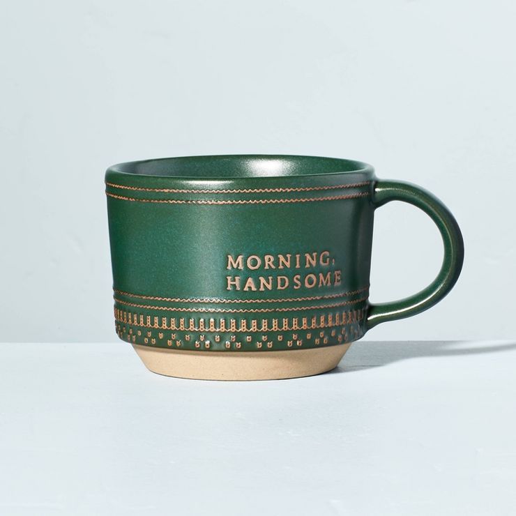 15oz Stoneware Morning Handsome & Morning Beautiful Decorative Trim Mugs - Hearth & Hand™ with ... | Target